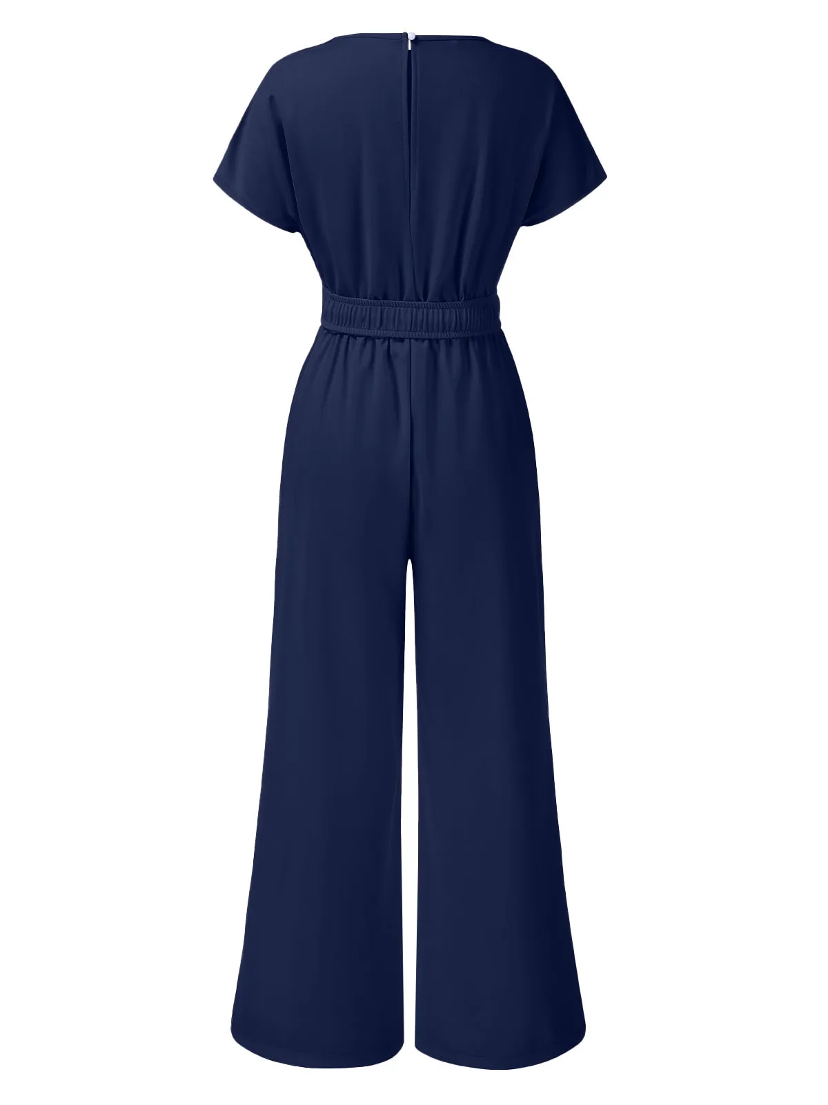 1950s Solid V-Neck Belted Jumpsuit