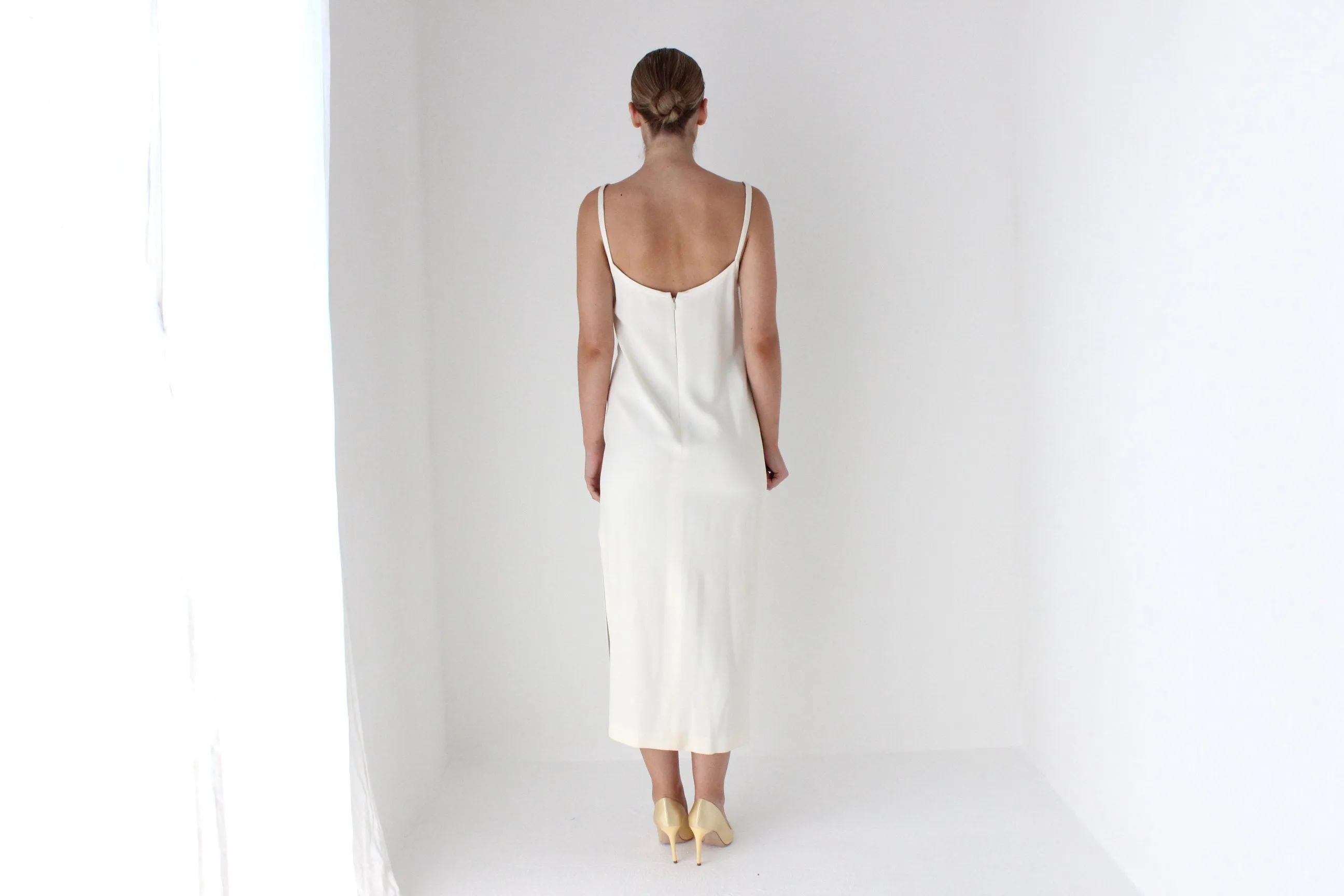 1990s Sonia Rykiel Minimal Ivory Crepe Slip Dress