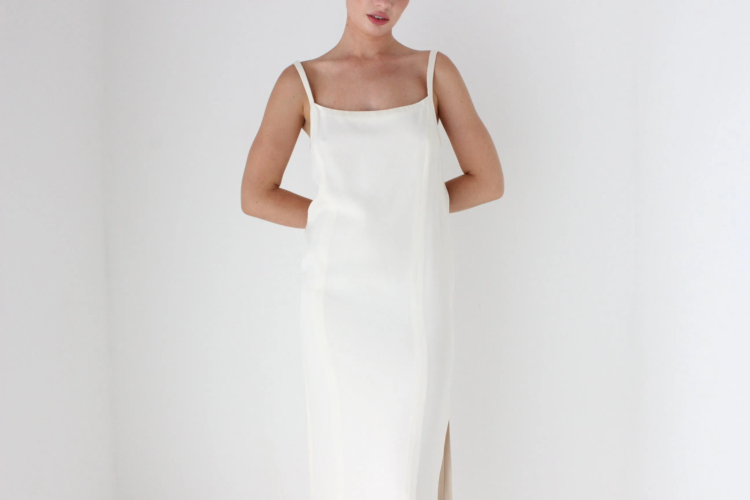 1990s Sonia Rykiel Minimal Ivory Crepe Slip Dress