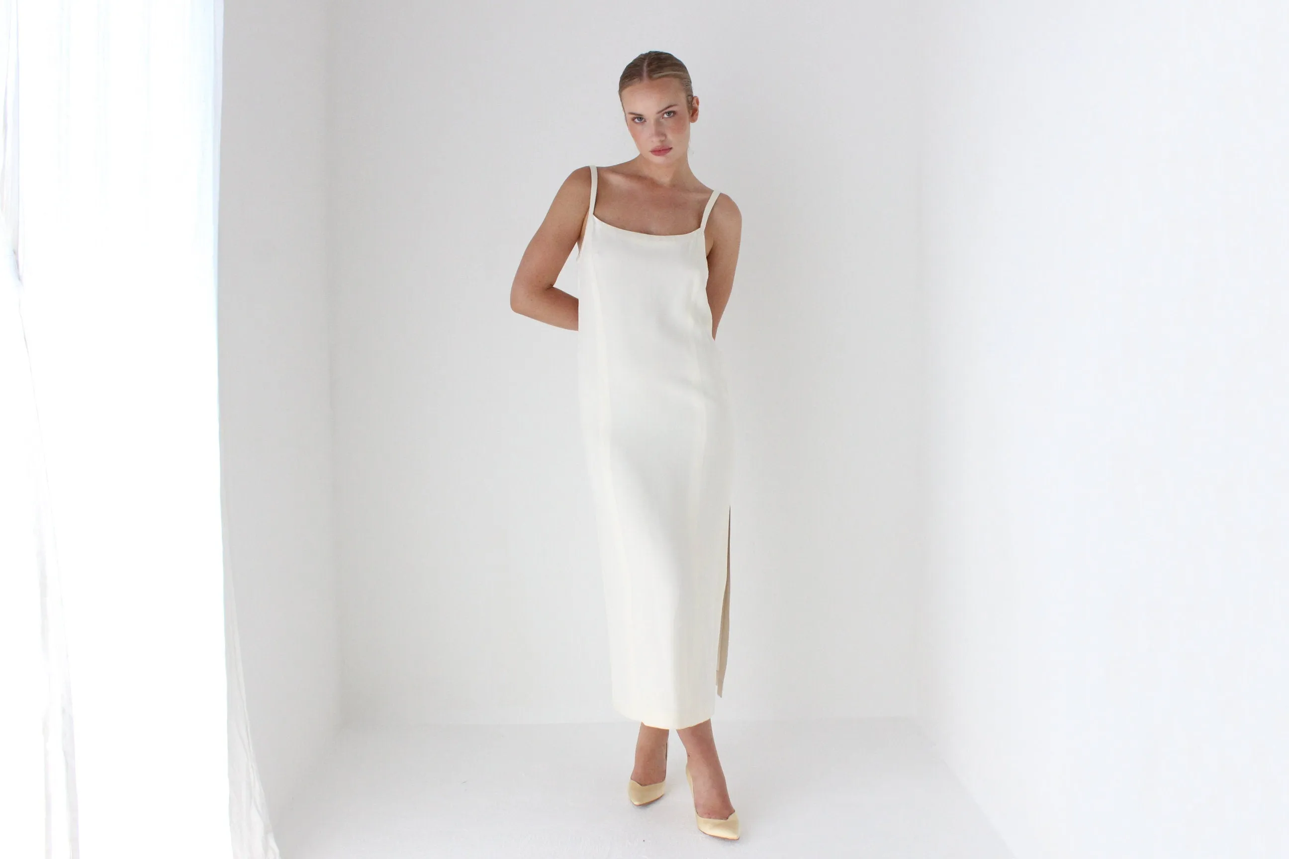 1990s Sonia Rykiel Minimal Ivory Crepe Slip Dress