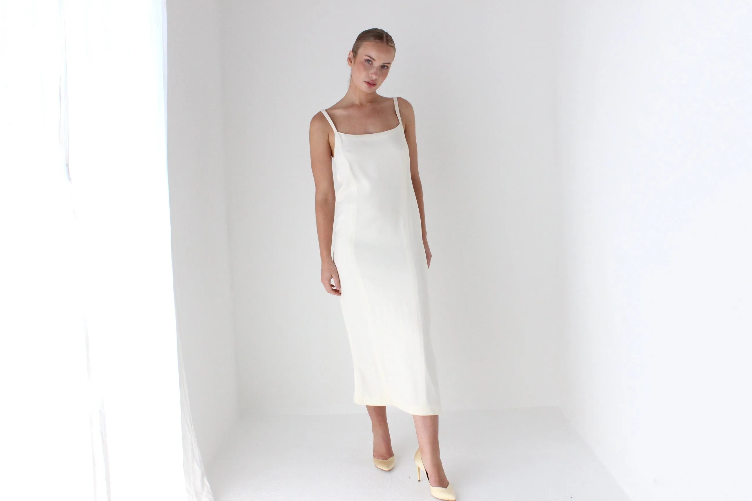 1990s Sonia Rykiel Minimal Ivory Crepe Slip Dress