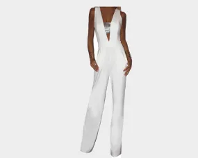 9.9 Pure White Deep V Jumpsuit - The Bel Air