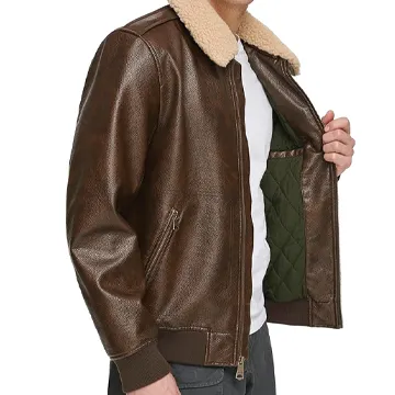 A001 Men Real Leather Brown Bomber Jacket