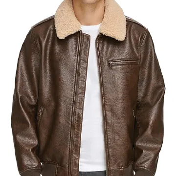 A001 Men Real Leather Brown Bomber Jacket