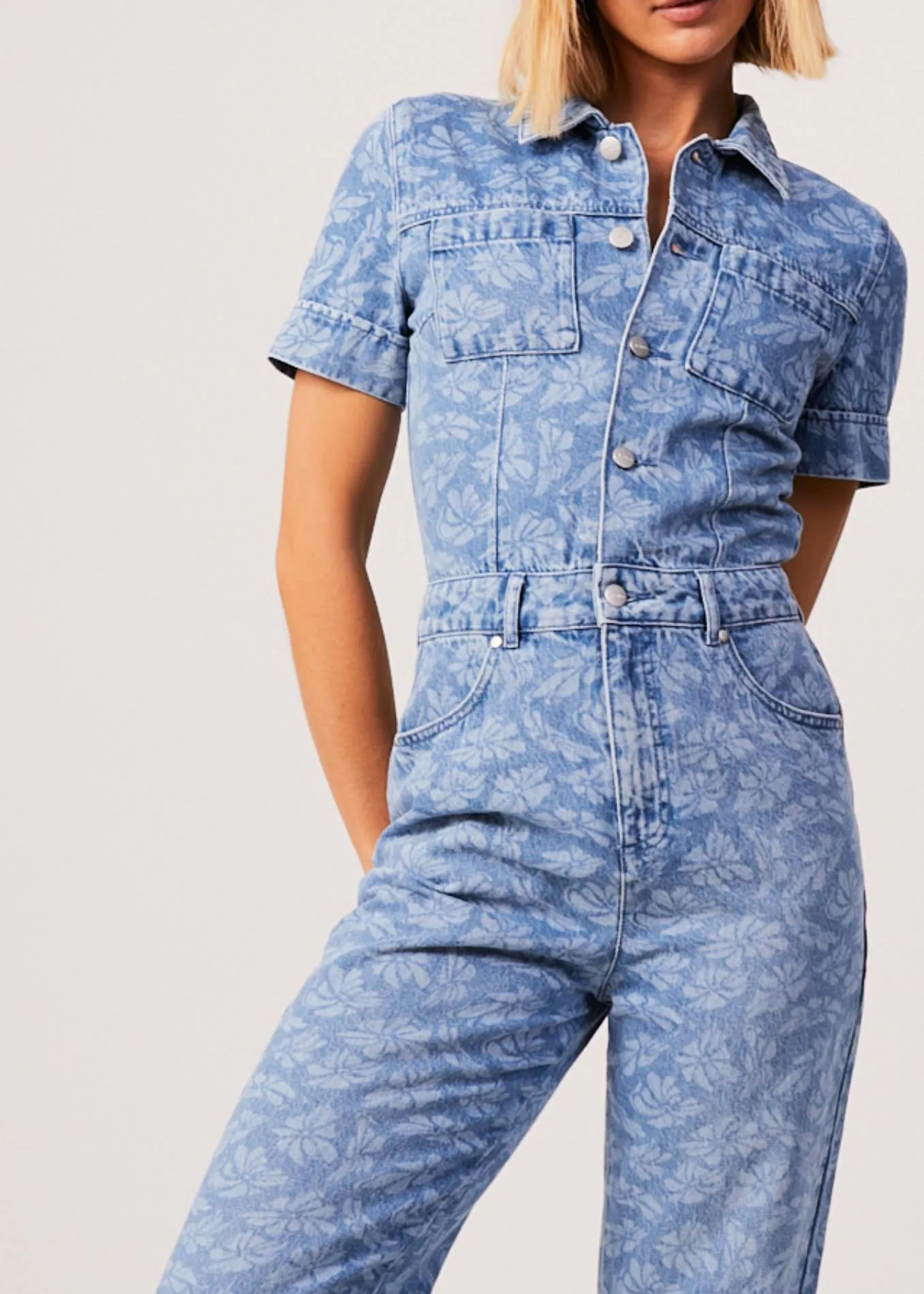 AFENDS Womens Zuri - Denim Floral Jumpsuit - Floral Blue