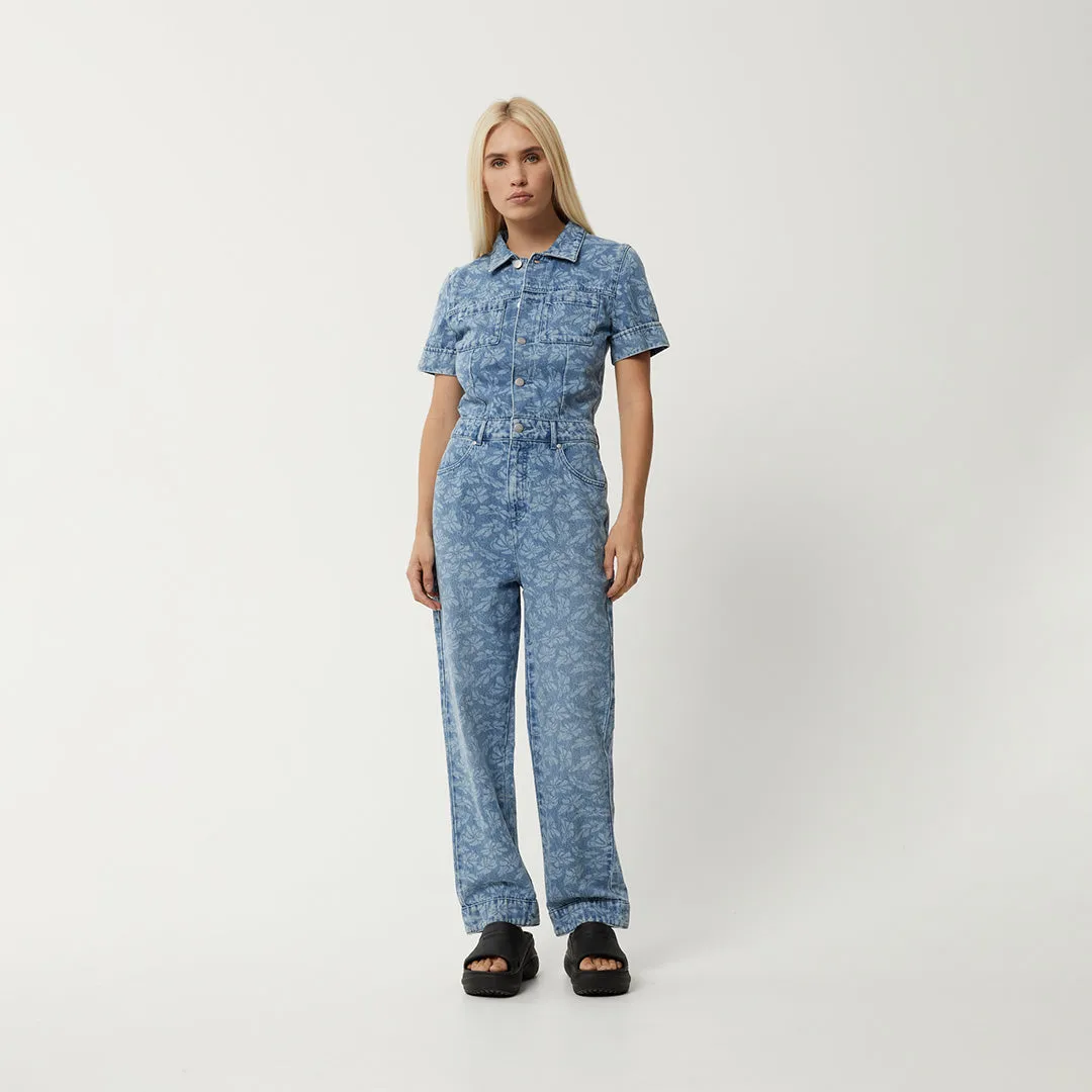 AFENDS Womens Zuri - Denim Floral Jumpsuit - Floral Blue