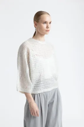 Alpaca mesh knit relaxed fit sweater