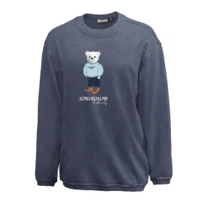 Alpha Sig Navy Sandwash Bear Crewneck