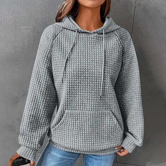 Aricy deals today 2023 womens hoodies pullover Waffle Knit Cute Drawstring Pullover Sweatshirt Fashion Casual Sweaters Fall Clothes Outfits