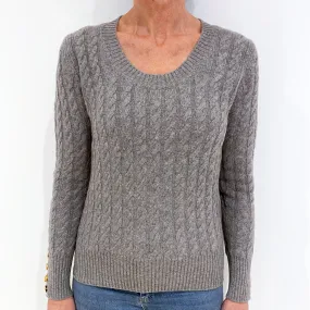 Ash Grey Cable Cashmere Crew Neck Jumper Small