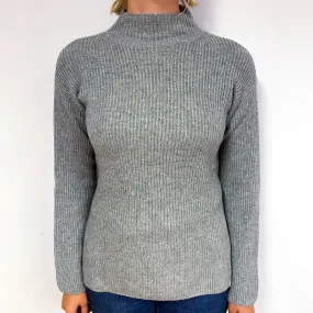 Ash Grey Rib Cashmere Turtle Neck Jumper Small