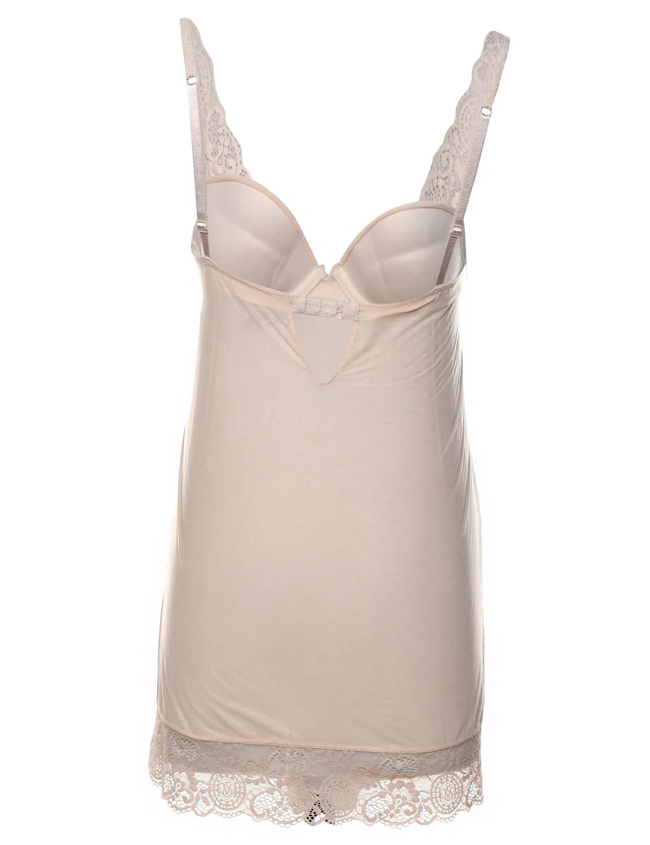 Beige Classic Lace Trim Boned Slip Dress - S