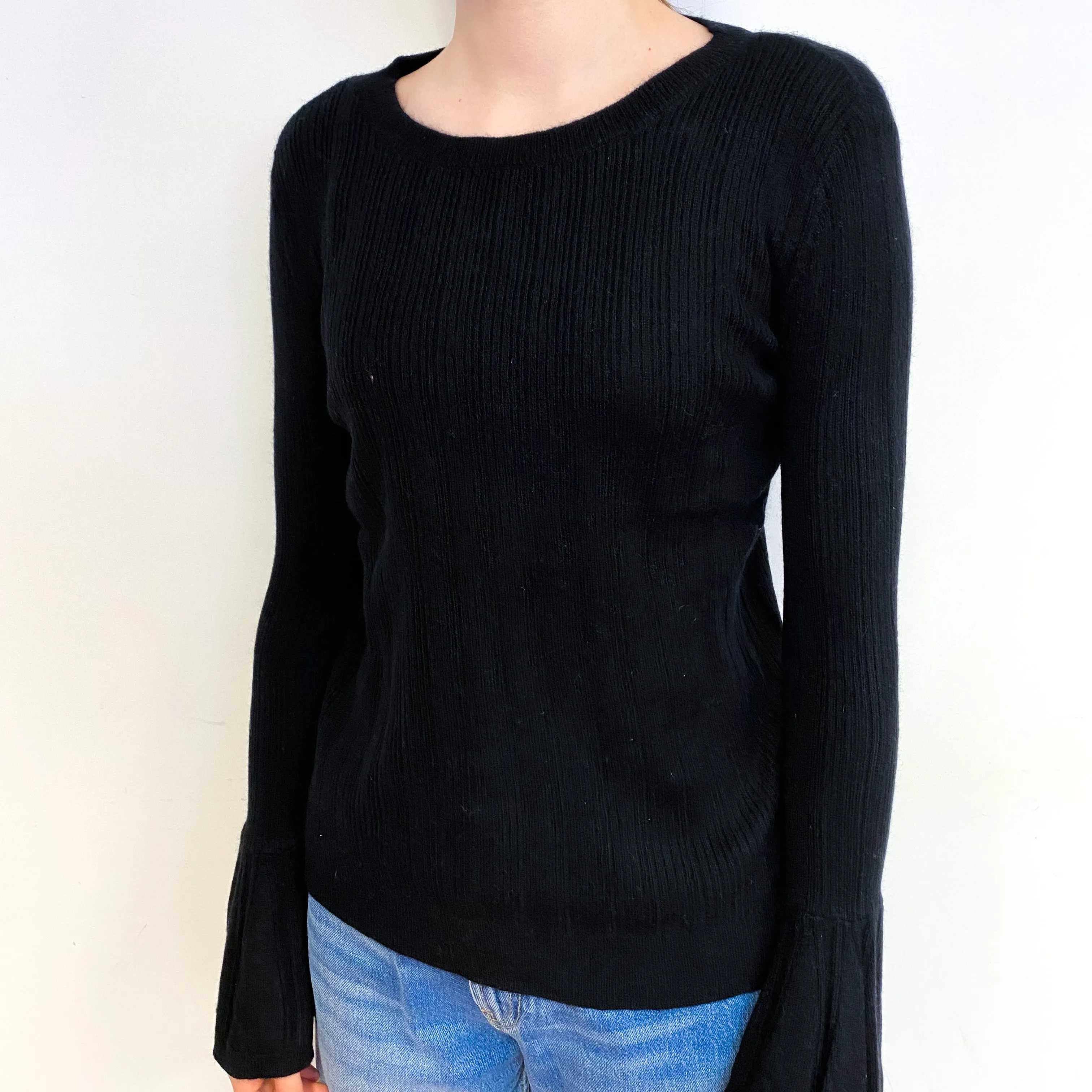 Black Bell Cuff Cashmere Crew Neck Jumper Extra Small