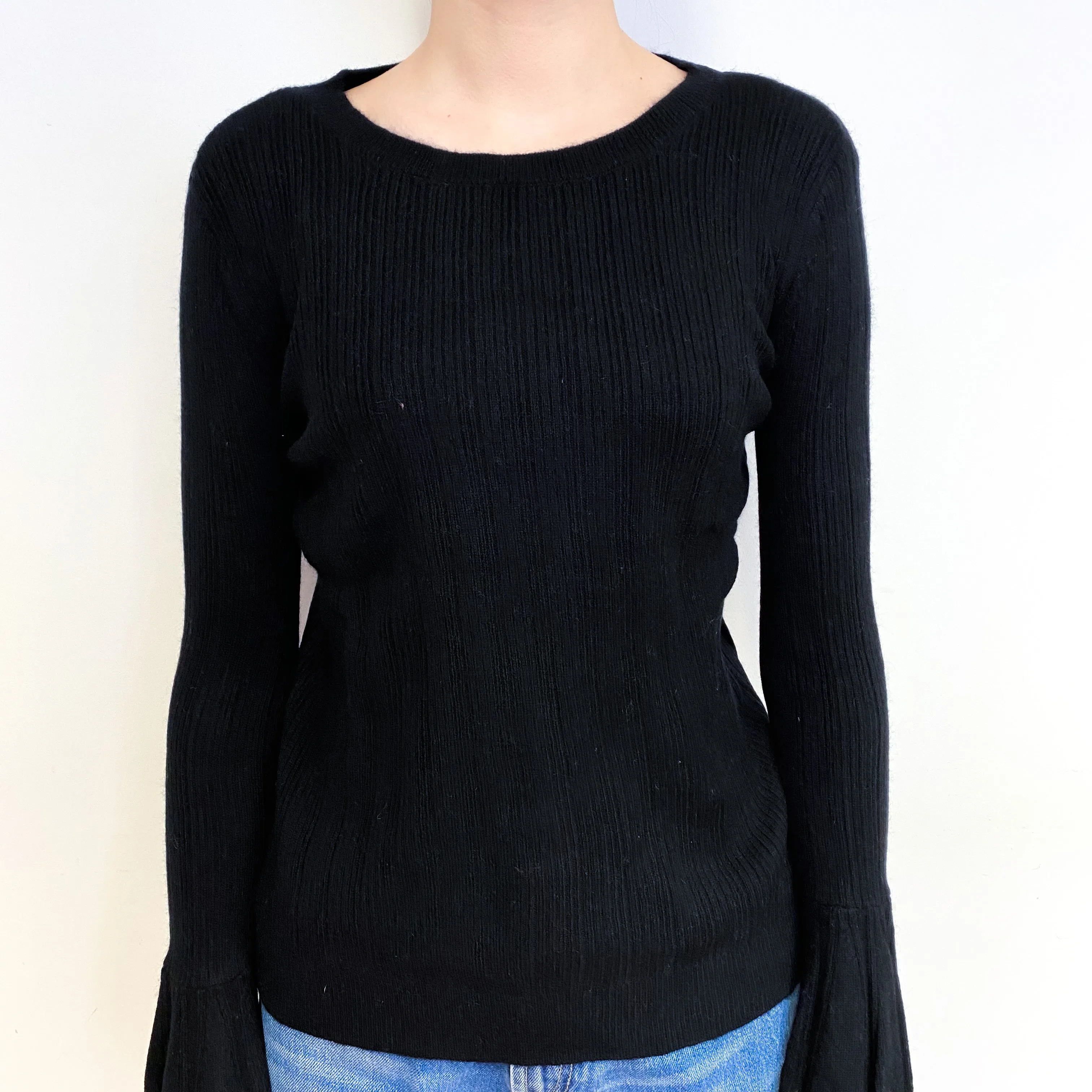 Black Bell Cuff Cashmere Crew Neck Jumper Extra Small