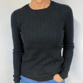 Black Cable Knit Cashmere Crew Neck Jumper Medium