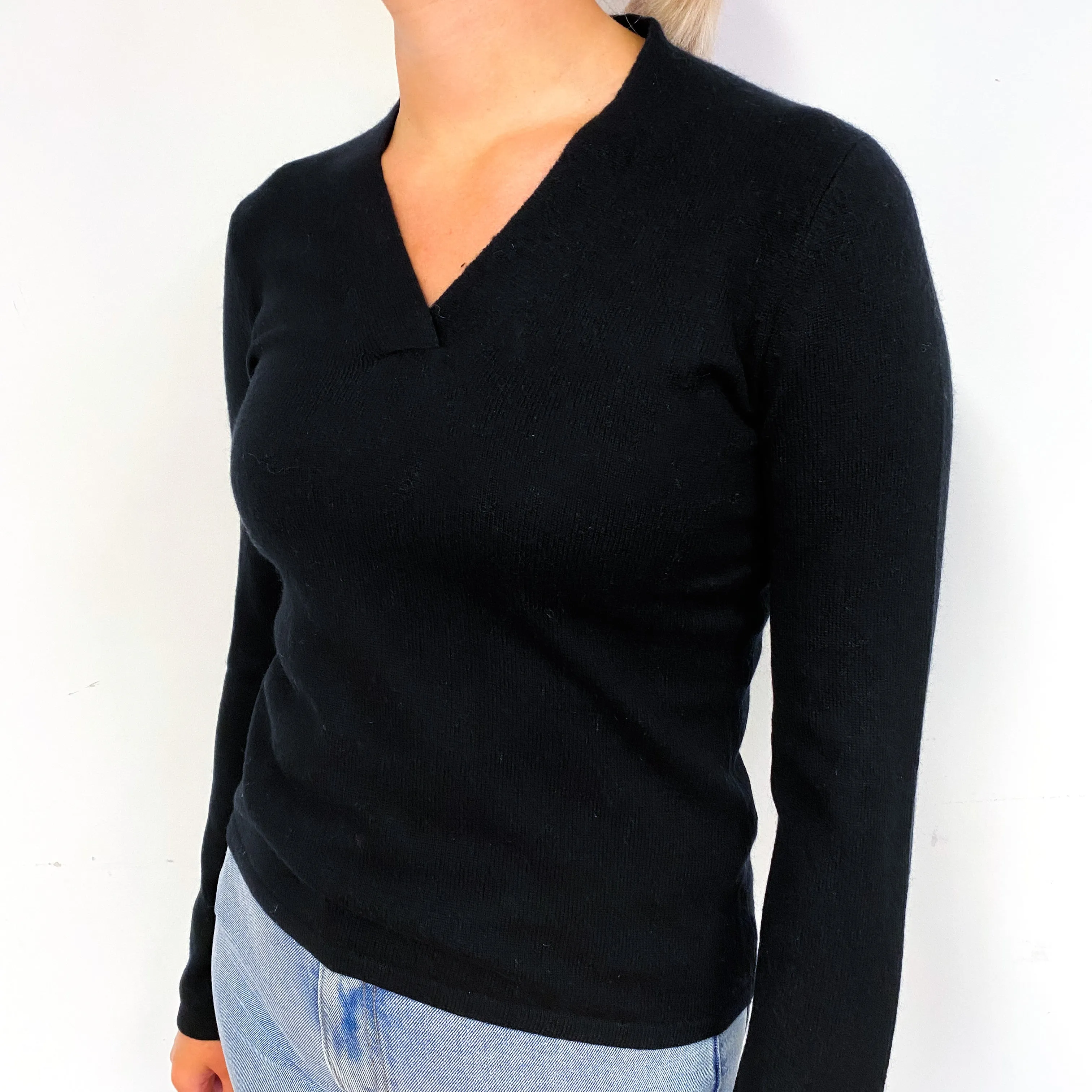 Black Cashmere Crossover V-Neck Jumper Small