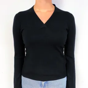 Black Cashmere Crossover V-Neck Jumper Small