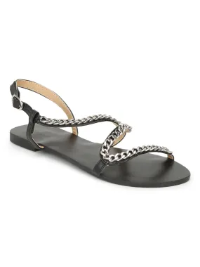 Black Chain Strap Slip-On Flats