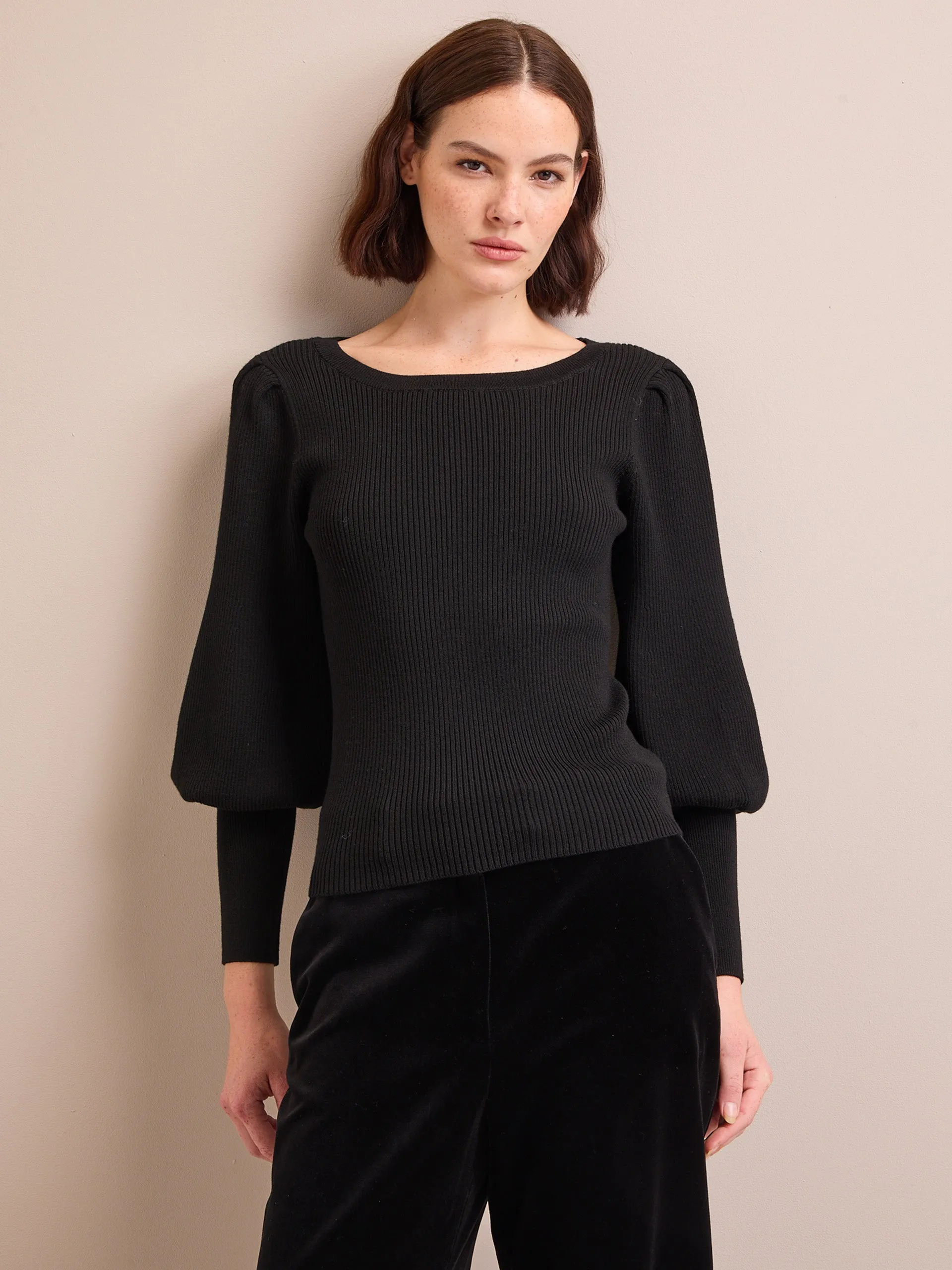 Black Eva wool boat neck jumper