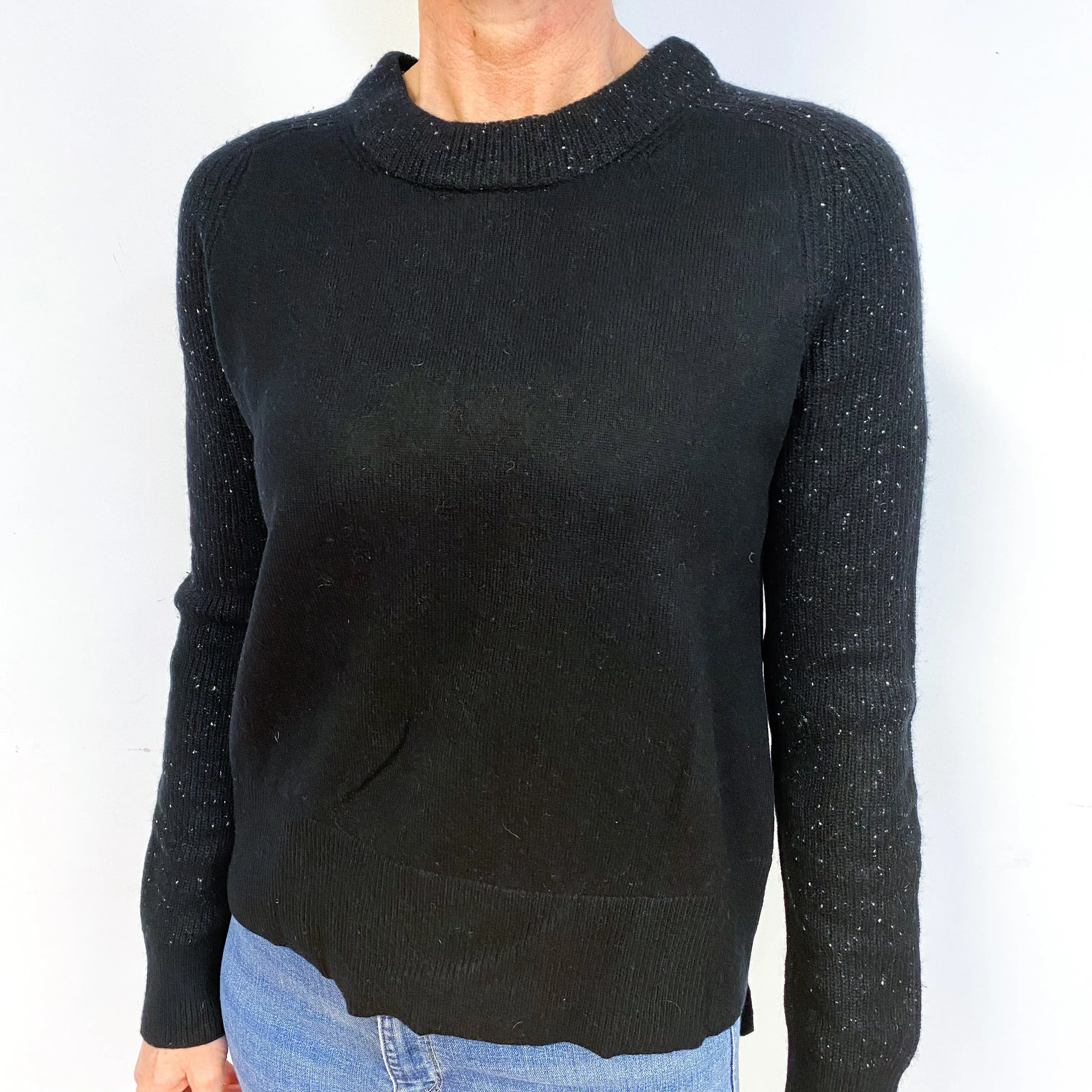 Black Flecked Cashmere Crew Neck Jumper Medium