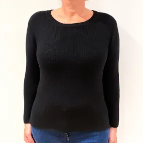 Black Heavy Knit Cashmere Crew Neck Jumper Large