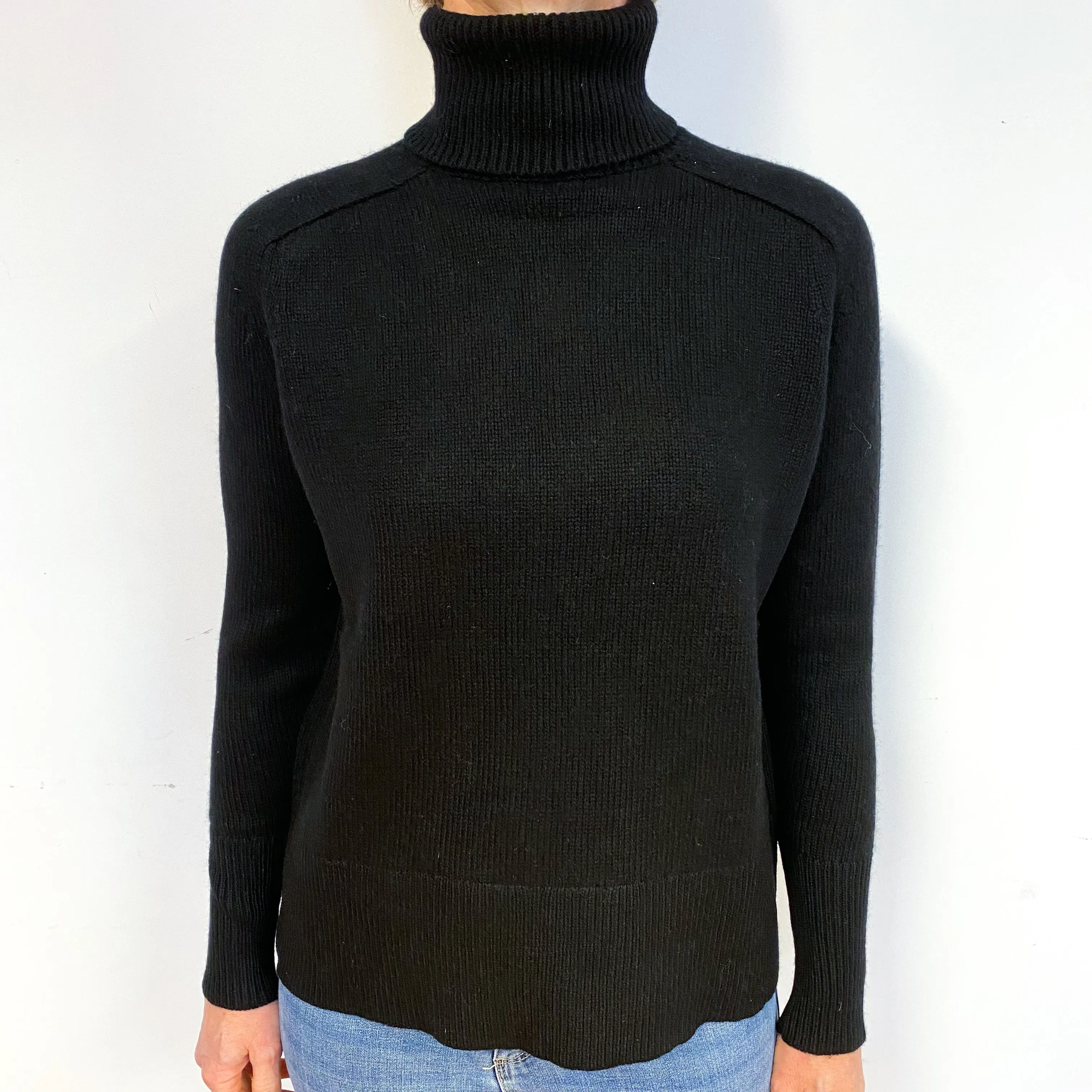 Black Heavy Knit Cashmere Polo Neck Jumper Medium