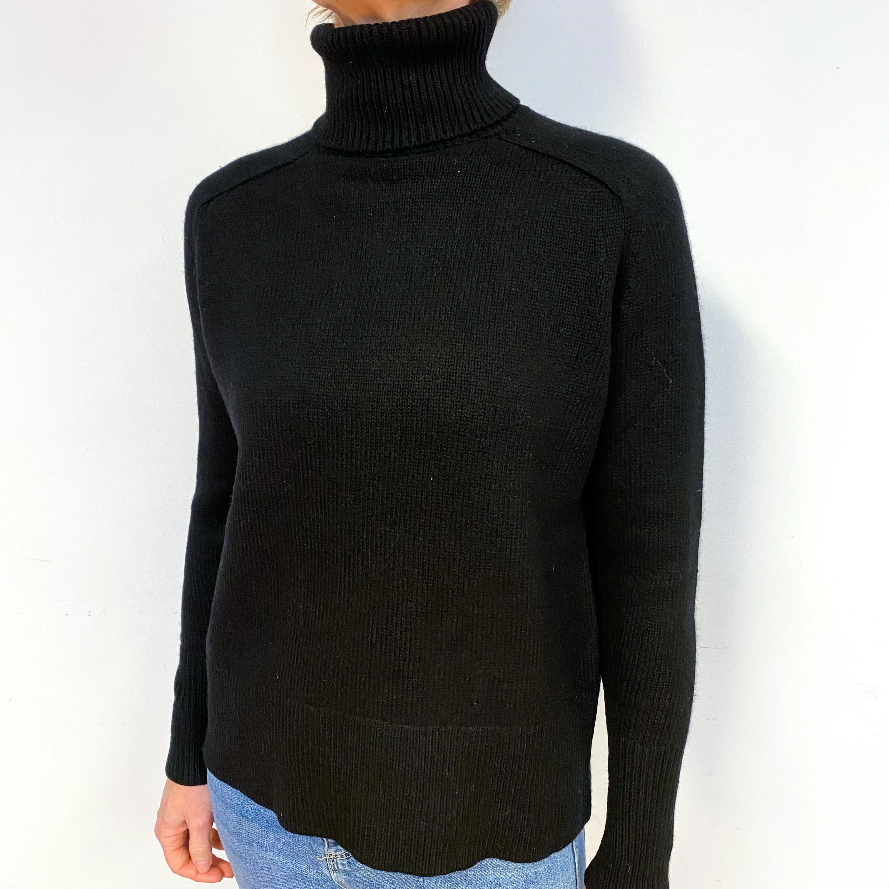 Black Heavy Knit Cashmere Polo Neck Jumper Medium