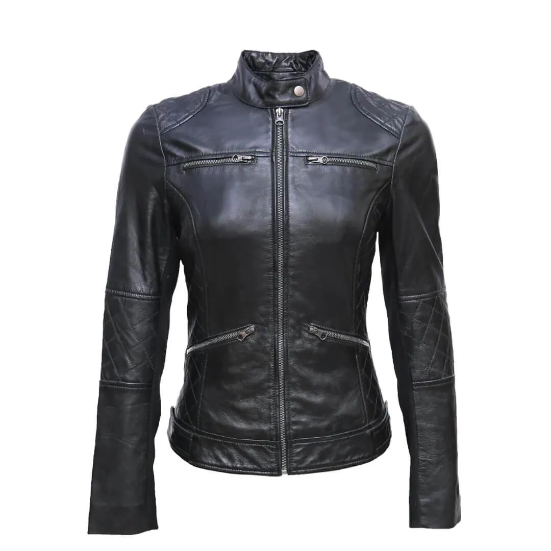 Black Quilted Leather Biker Jacket