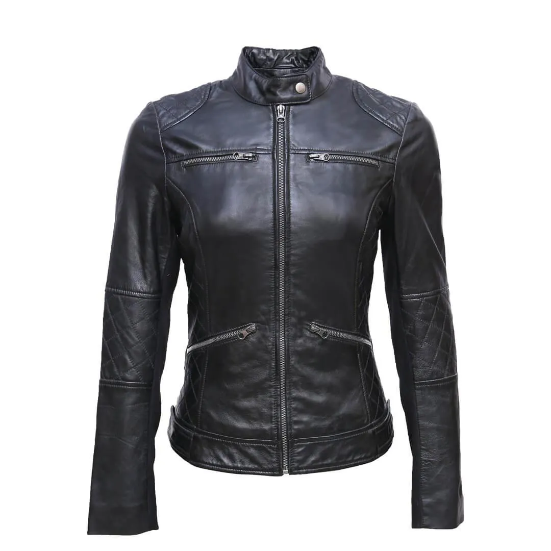 Black Quilted Leather Biker Jacket