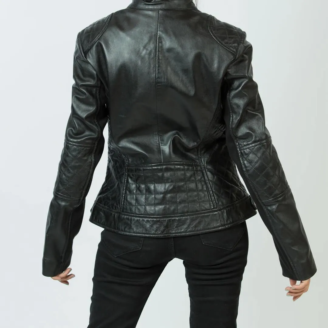 Black Quilted Leather Biker Jacket