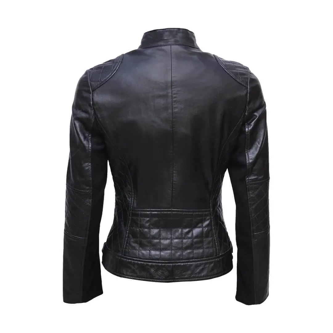 Black Quilted Leather Biker Jacket