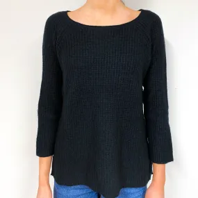 Black Ribbed Cashmere Crew Neck Jumper Extra Small