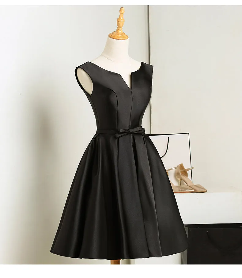 Black Short V-neckline Knee Length Party Dress, Black Homecoming Dress Prom Dress