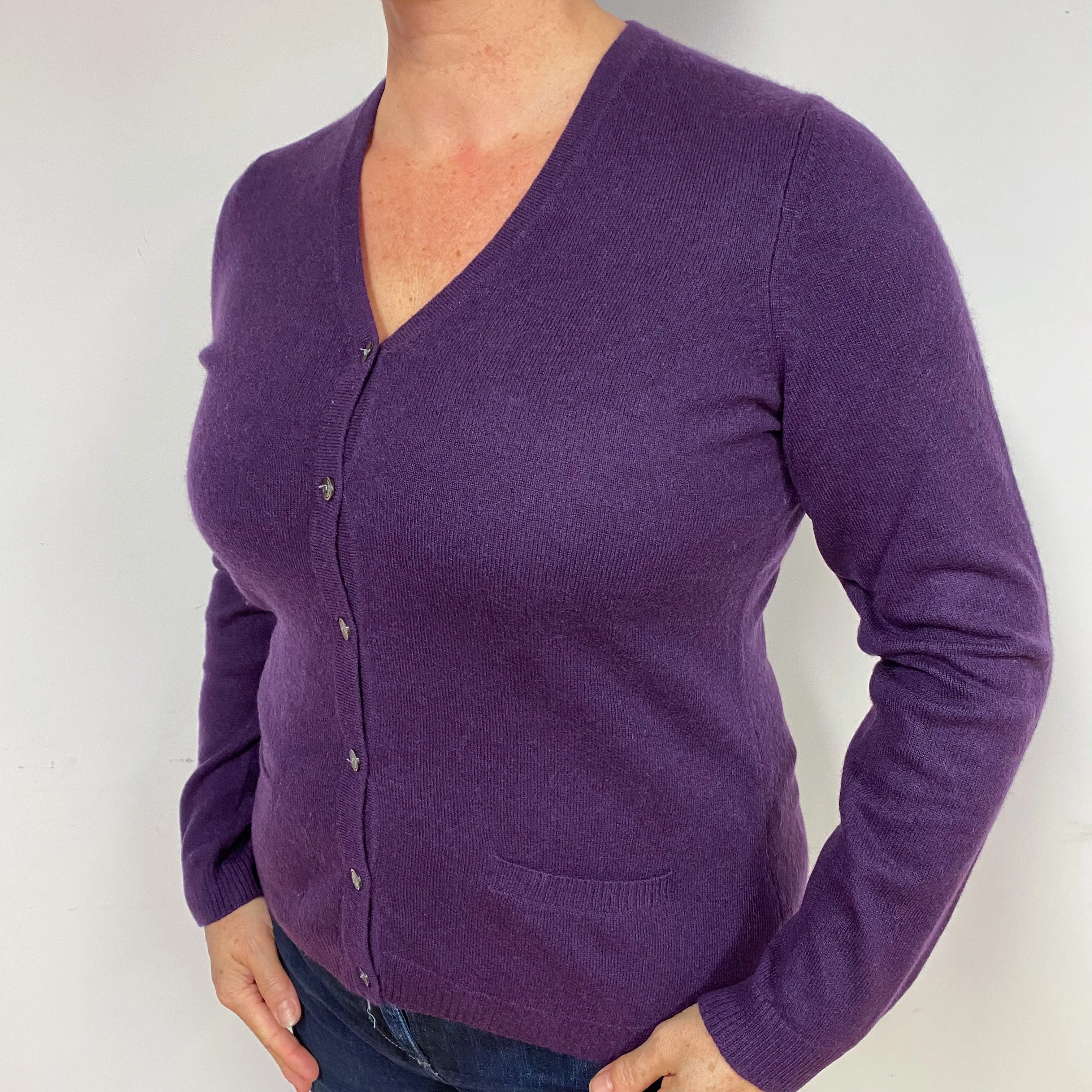 Blueberry Purple Cashmere V-Neck Cardigan Large