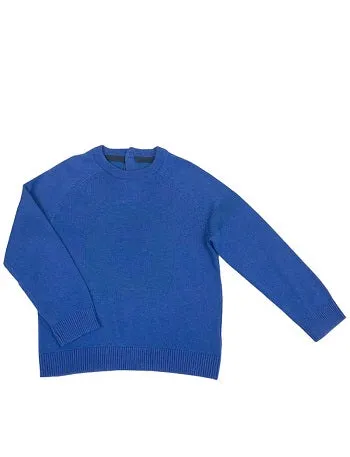 Boys Blue Embosed Bear Cotton Knitted Long Sleeve Jumper