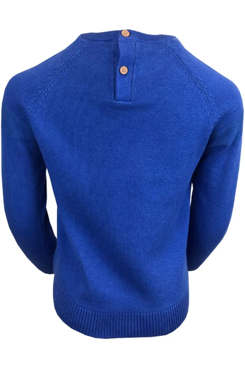 Boys Blue Embosed Bear Cotton Knitted Long Sleeve Jumper