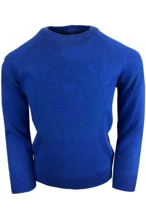 Boys Blue Embosed Bear Cotton Knitted Long Sleeve Jumper