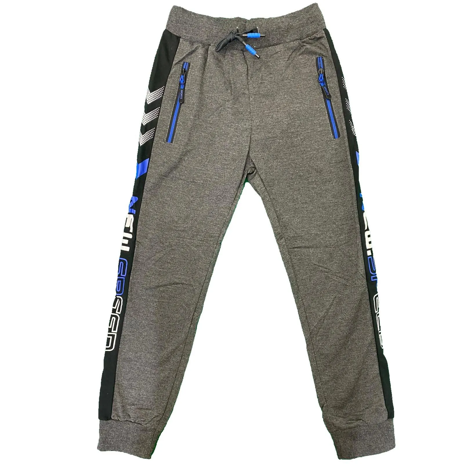 Boys Joggers Zip Pocket Kids Cotton Sports Jogging Tracksuit Bottoms Panel Gym PE