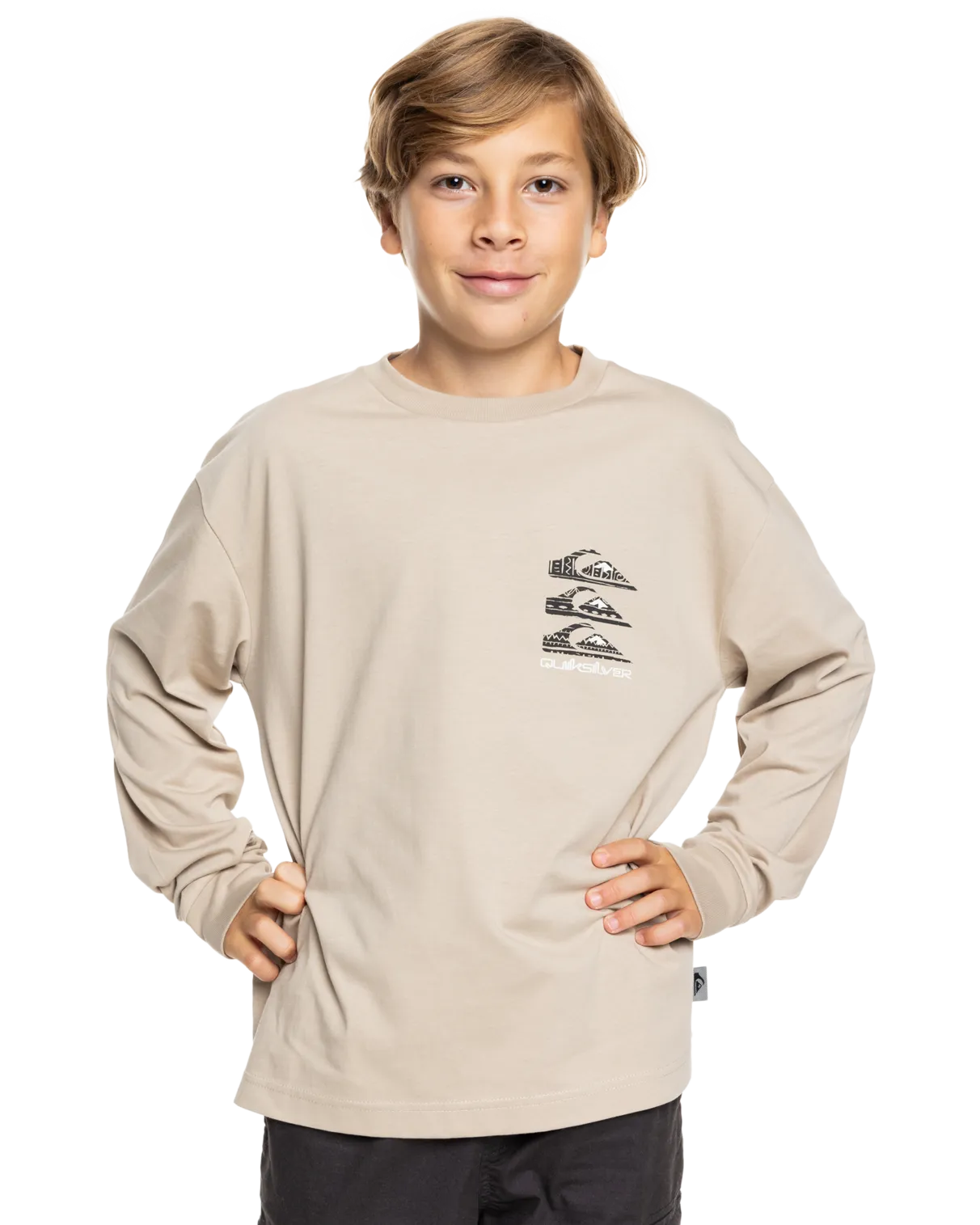 Boys Vintage Mix Long Sleeve T-Shirt in Plaza Taupe