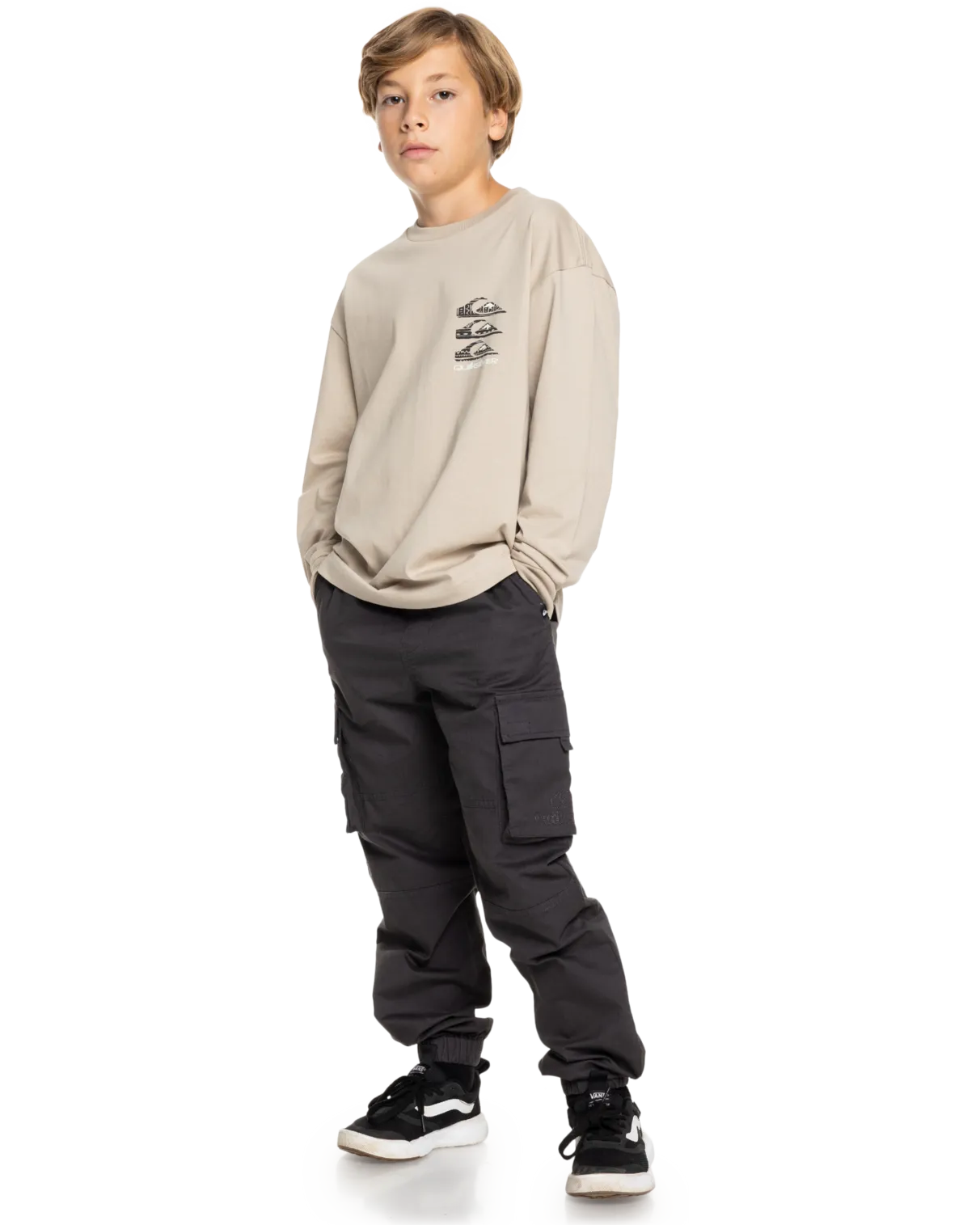 Boys Vintage Mix Long Sleeve T-Shirt in Plaza Taupe