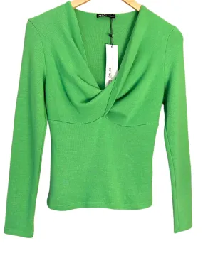 Bright Spring Apple Green Twist Front Knit Top