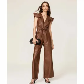 Brown Sheepskin Leather Jumpsuit For Women