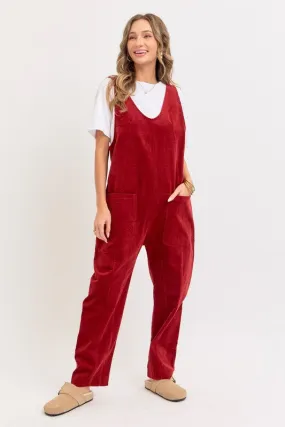 Burgundy Corduroy Overall Jumpsuit