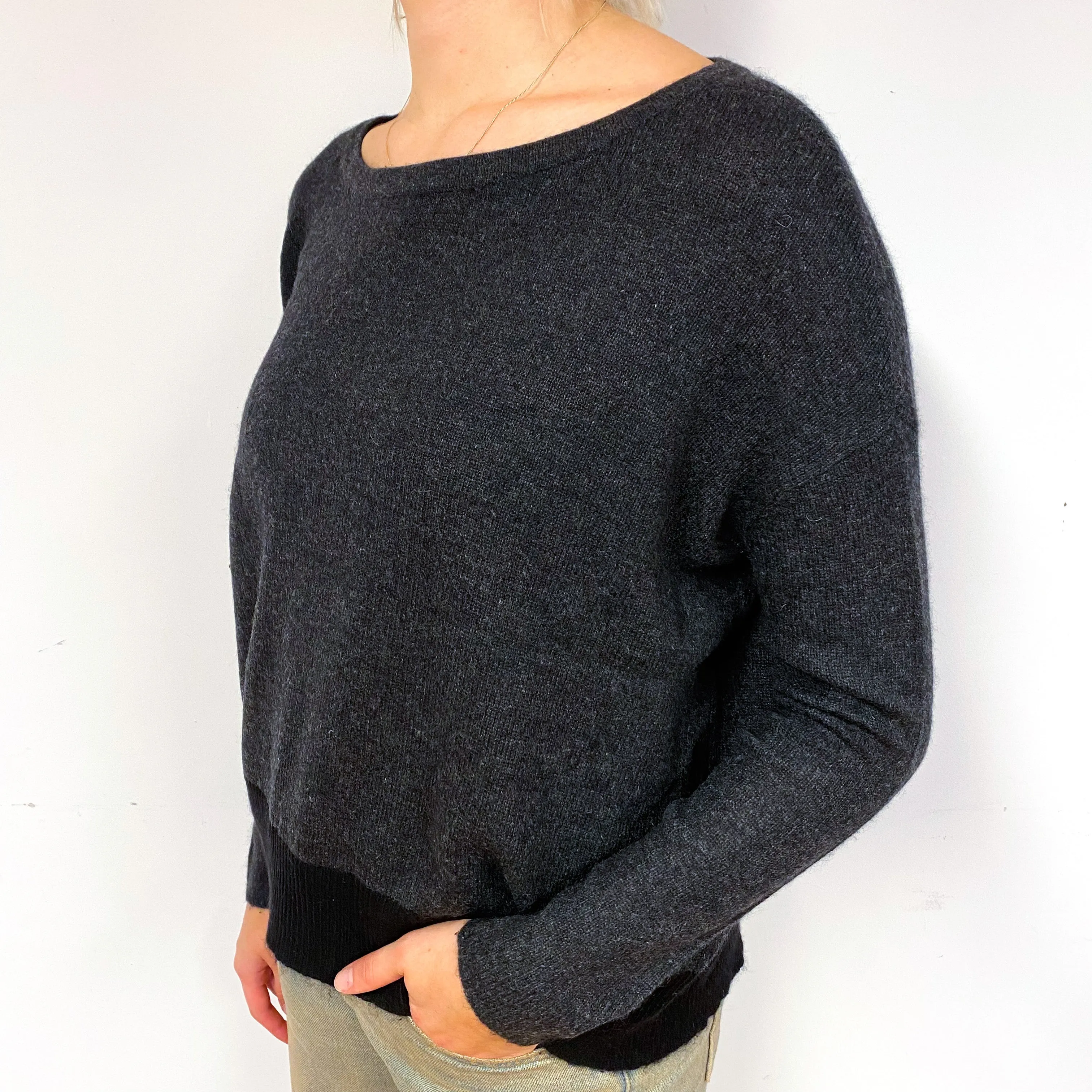 Charcoal Grey Slouchy Cashmere Crew Neck Jumper Small