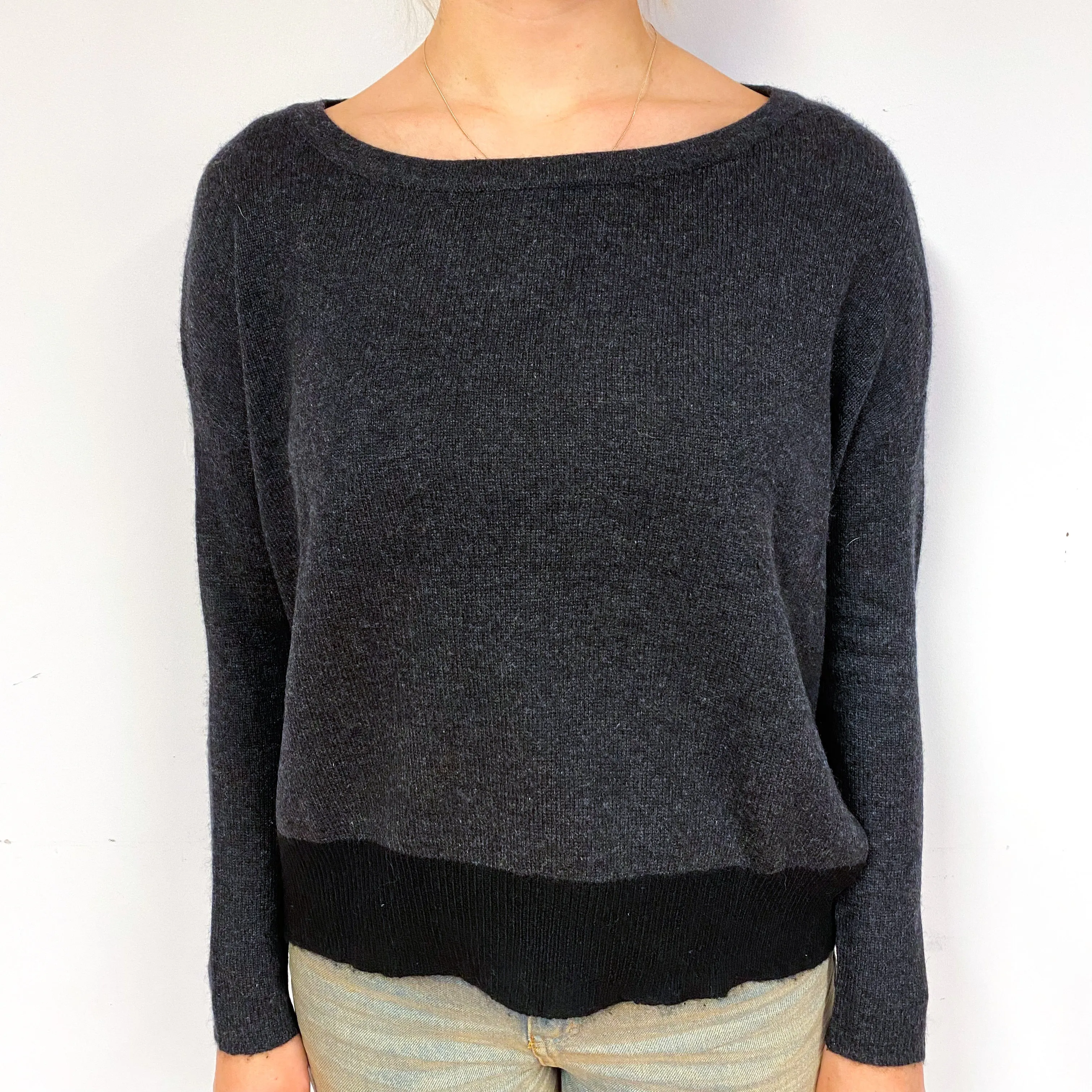 Charcoal Grey Slouchy Cashmere Crew Neck Jumper Small