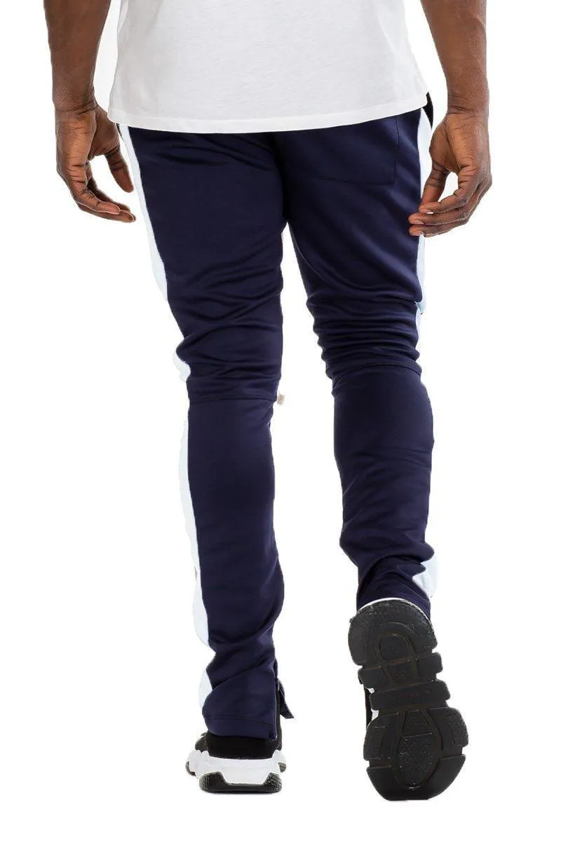 Classic Slim Fit Track Pants Mens - Navy / White