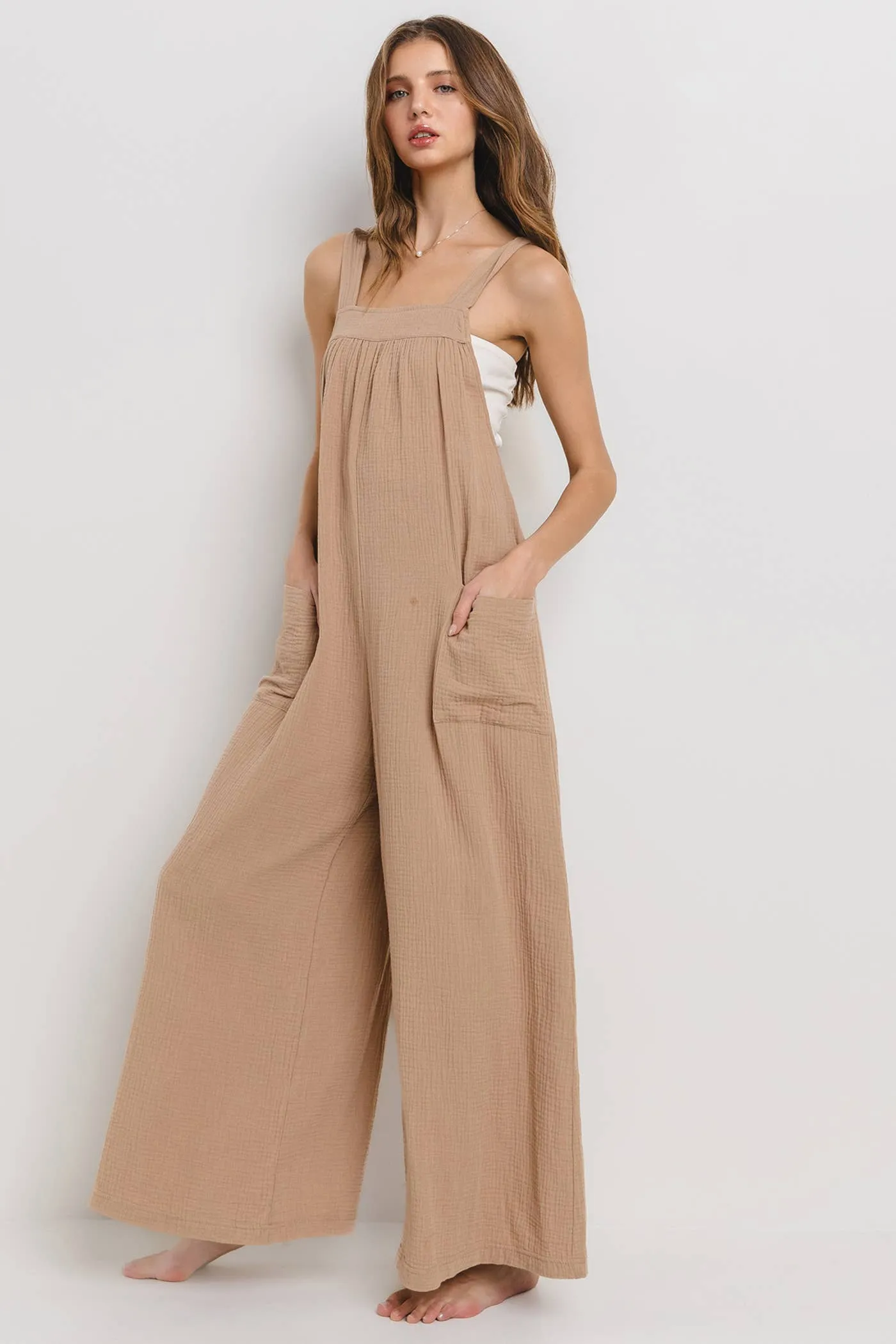 Cotton Gauze Solid Wide leg Jumpsuit