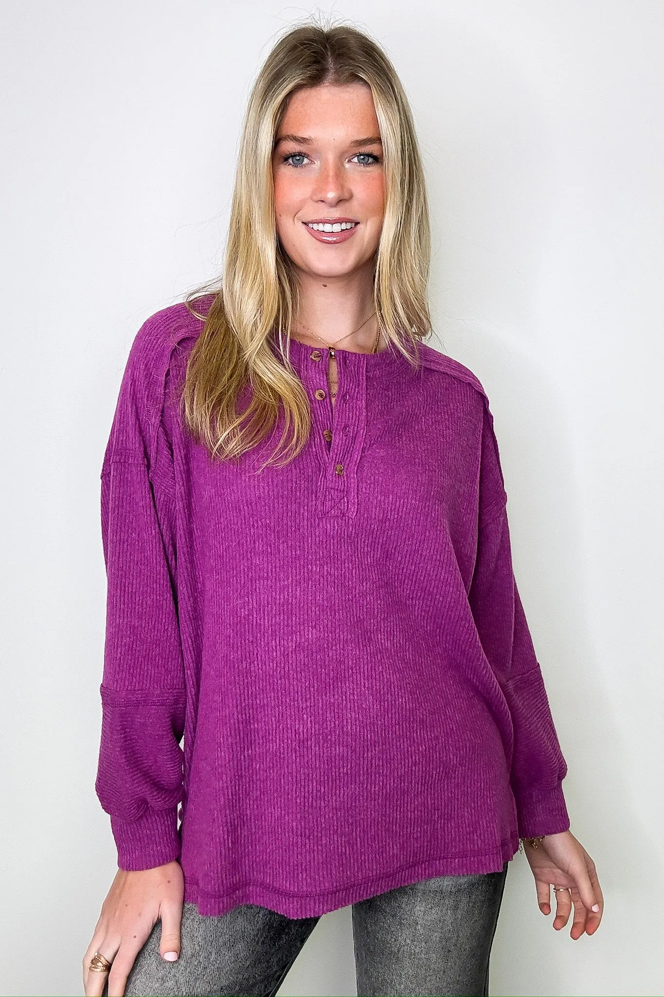 Cozy Outcome Ribbed Henley Top