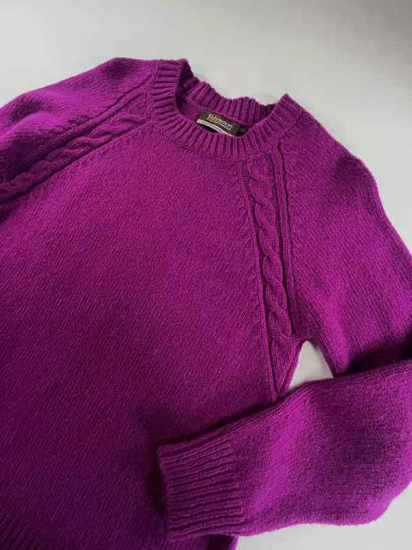 Crew Raglan Sweater with cable details - Foxglove - Fisherman Out of Ireland