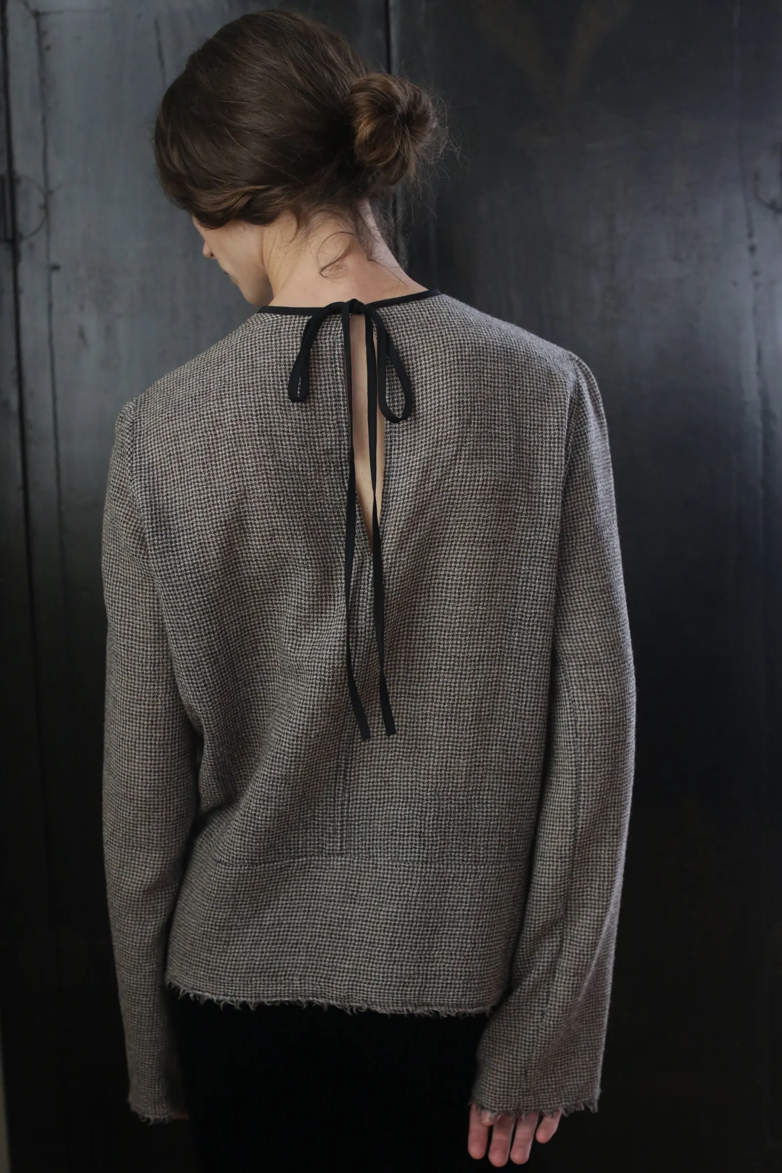 Crewneck shirt - Japanese Wool Gauze | Brown Houndstooth